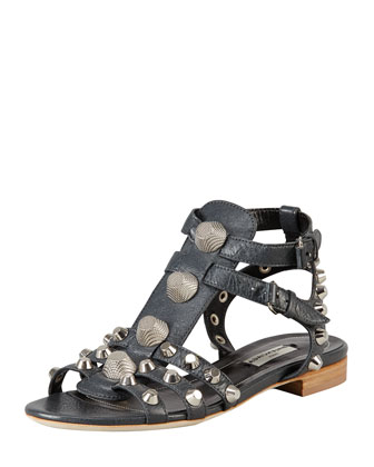 Balenciaga Nickel Studded Gladiator Sandal, Black