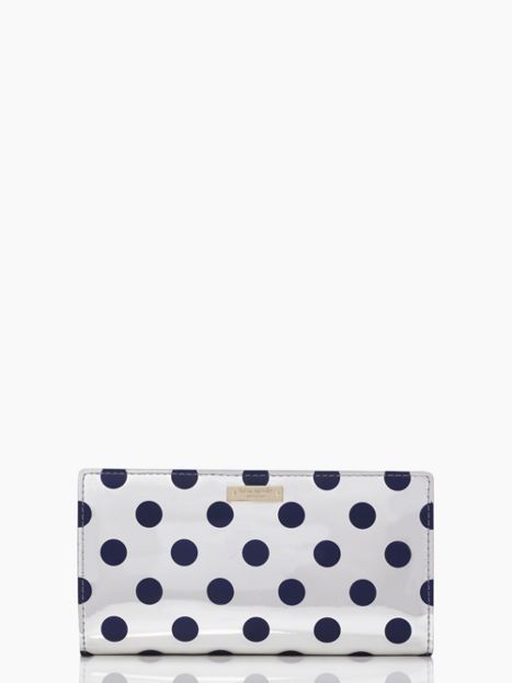 kate spade carlisle street stacy polkadot silver/french navy wallet 