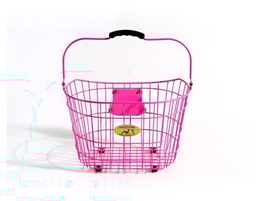 Nantucket Bike Basket Company Surfside Hot Pink Wide Slat Wire Handlebar Basket with Quick Release.