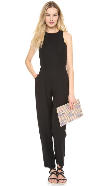 Line & Dot Halter Cutout Jumpsuit in Black