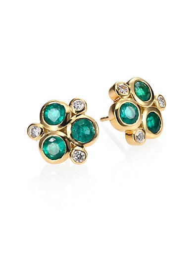 Temple St. Clair Diamond & Emerald 18K Gold Cluster Earrings