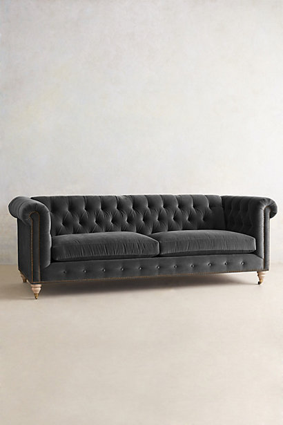 Lyre Chesterfield Sofa in Charcoal Grey