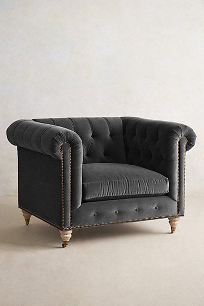 Lyre Chesterfield Armchair in Heather Grey