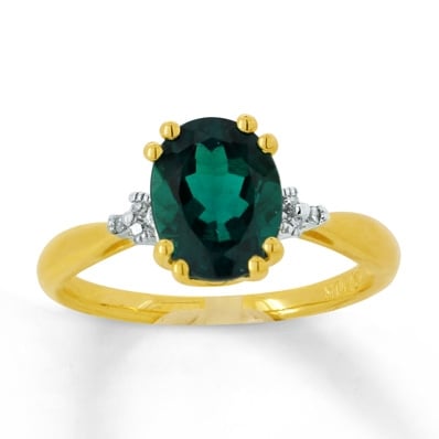 Jared Lab-Created Emerald Ring Diamond Accents 10K Yellow Gold- Birthstones