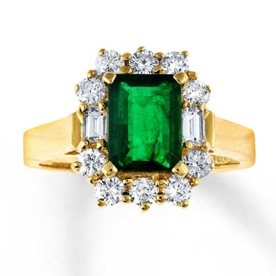Jared Natural Emerald Ring 3/4 ct tw Diamonds 14K Yellow Gold- Birthstones