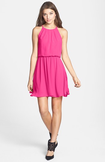 Lush Blouson Chiffon Skater Dress (Juniors) in Pink