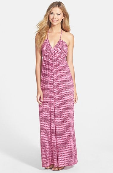 Tbags Los Angeles Print Halter Maxi Dress in Pink