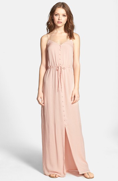 Paige Denim 'Nina' Tie Waist Maxi Dress in Ballet Pink