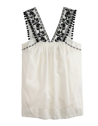 J.Crew EMBROIDERED POM-POM TANK in white item a7259