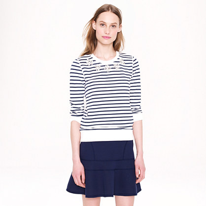 J.Crew JEWELED SWEATSHIRT IN STRIPE item a9321 in navy and ivory