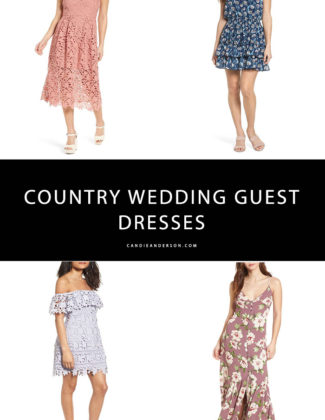 Are you invited to a country wedding or barn wedding this summer? Style expert and fashion blogger, Candie Anderson has the scoop on 20 of the best country wedding guest dresses that you will adore in a variety of styles, colors, prints and prices.