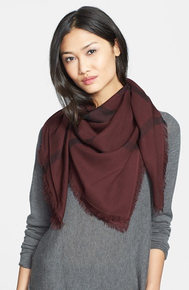 Burberry Overdyed Chambray Check Square Scarf in Deep Claret. Nordstrom Anniversary Sale