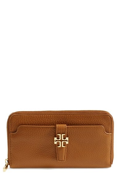 Tory Burch 'Plaque' Zip Continental Wallet in Bark. Nordstrom