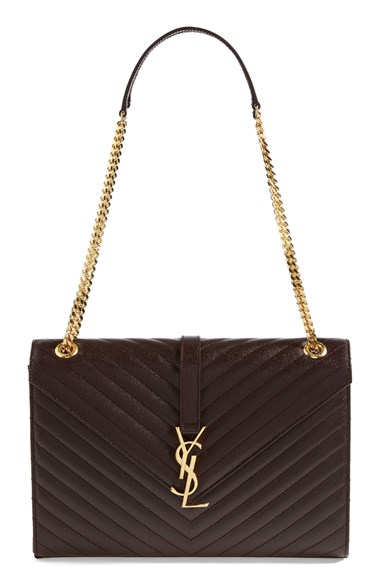 Saint Laurent 'Cassandre' Leather Shoulder Bag in Bordeaux