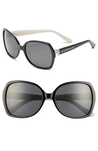 kate spade new york 'halsey' 57mm polarized sunglasses in black ivory glitter/polarized