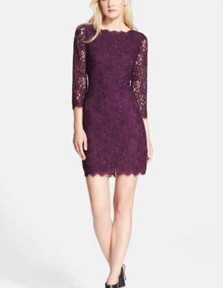 Diane von Furstenberg 'Zarita' Floral Lace Sheath Dress in Exotic Plum