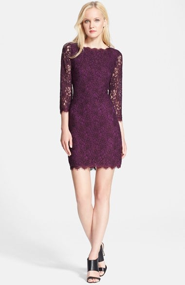 Diane von Furstenberg 'Zarita' Floral Lace Sheath Dress in Exotic Plum