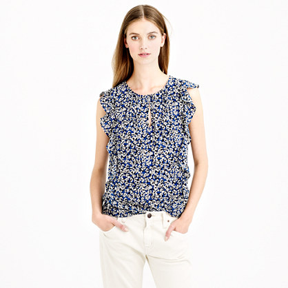 J.Crew Print CASCADE BLOUSE IN BLUE FLORAL item a9351 in Oxbow blue