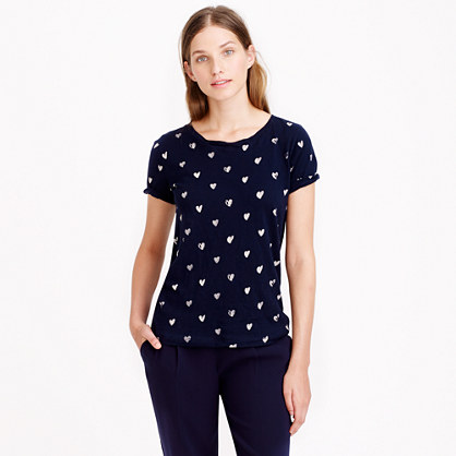 J.Crew VINTAGE COTTON GOLD HEARTS TEE item b0459 in Navy Blue