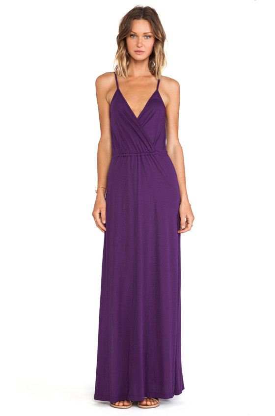 JERSEY WRAP TANK MAXI DRESS BOBI in Plum
