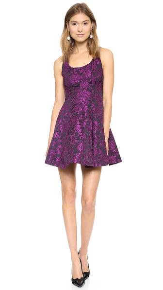 alice + olivia Solaris Fit and Flare Dress in Black and Fuchsia
