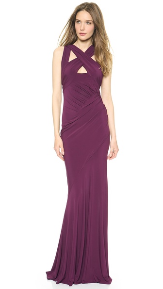 Donna Karan New York Draped Cross Front Gown in Berry