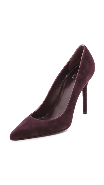 Stuart Weitzman Nouveau Pointed Suede Toe Pumps in Cabernet