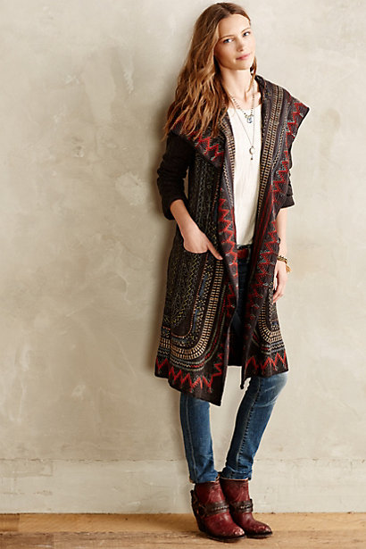 Biya Flickerstitch Hooded Cardi Cardigan in Grey Motif ANthropologie