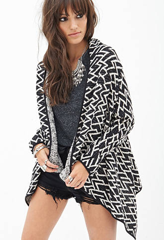 Zigzag Open-Front Cardigan in Black and Cream Forever 21