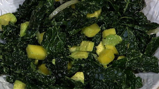 "The Chew" co-host Daphne Oz's Queen of Greens recipe calls for black kale leaves, grape seed oil, freshly ground black pepper, white onions white wine vinegar, white miso, granulated sugar, avocado and olive oil!