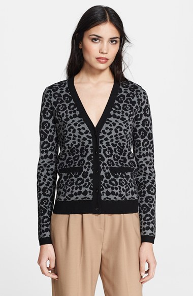 Milly Cheetah Jacquard Cardigan in Black/Charcoal