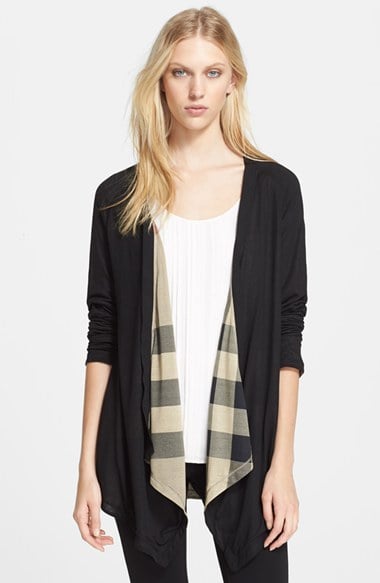 Burberry Brit Check Detail Drape Front Cardigan in Black