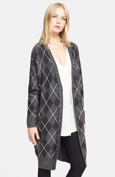 Haute Hippie Oversize Argyle Cardigan in Mouline/Charcoal/Swan