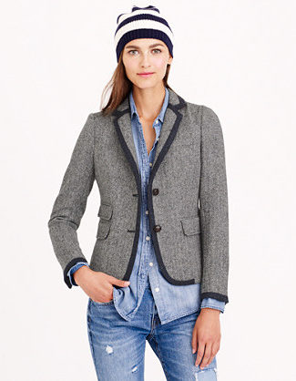 J.Crew SCHOOLBOY TIPPED BLAZER item b0799 in Concrete Herringbone