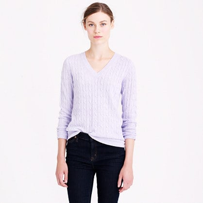J.Crew CAMBRIDGE CABLE V-NECK SWEATER item b2802 in hthr lilac