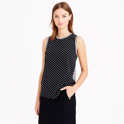J.Crew SILK-FRONT TANK IN POLKA DOT item b4949 in black vintage gunmetal