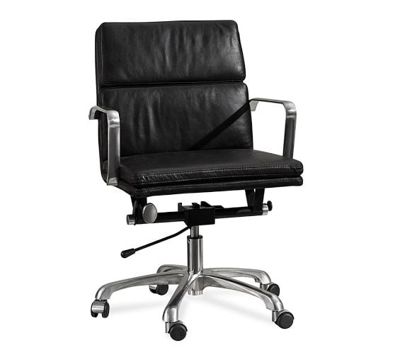 NASH LEATHER SWIVEL DESK CHAIR in Black. Pottery Barn
