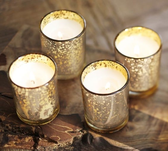 FILLED MERCURY GLASS CANDLES, SET OF 6. Pottery Barn 