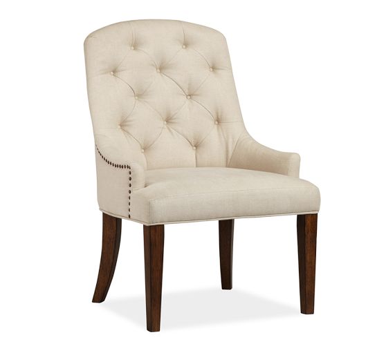 Tufted Linen LORRAINE ARMCHAIR. Pottery Barn 