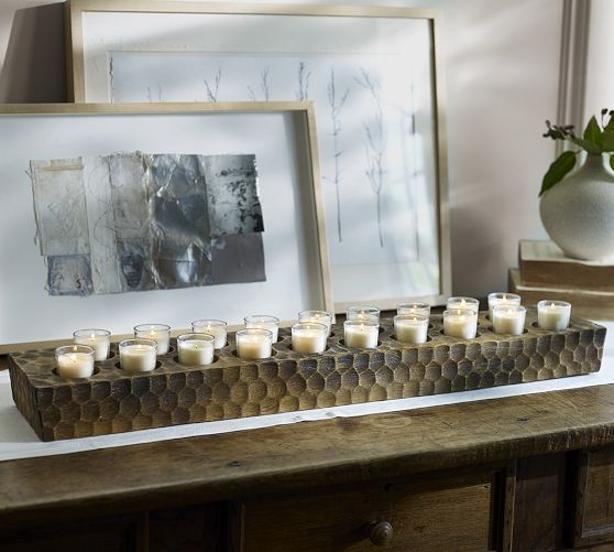 CARVED WOODEN CANDLE CENTERPIECE. Pottery Barn