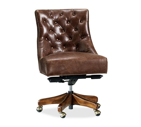 HAYES TUFTED LEATHER SWIVEL DESK CHAIR. Pottery Barn