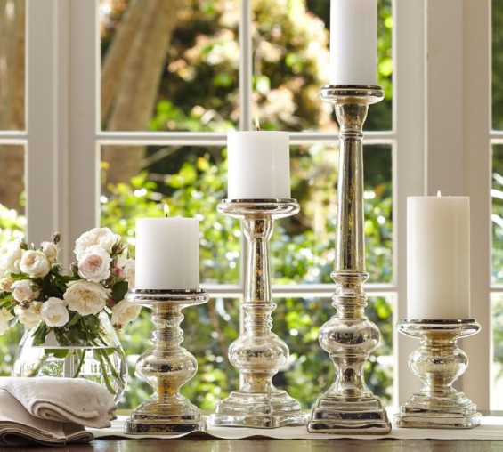 ANTIQUE MERCURY GLASS PILLAR HOLDERS. Pottery Barn