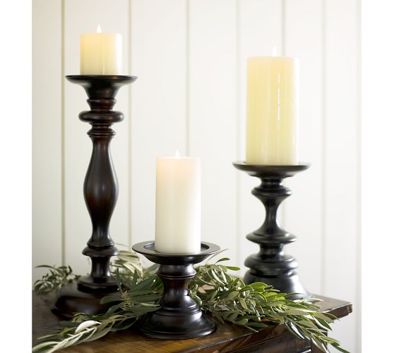 TURNED WOOD PILLAR HOLDERS. Pottery Barn