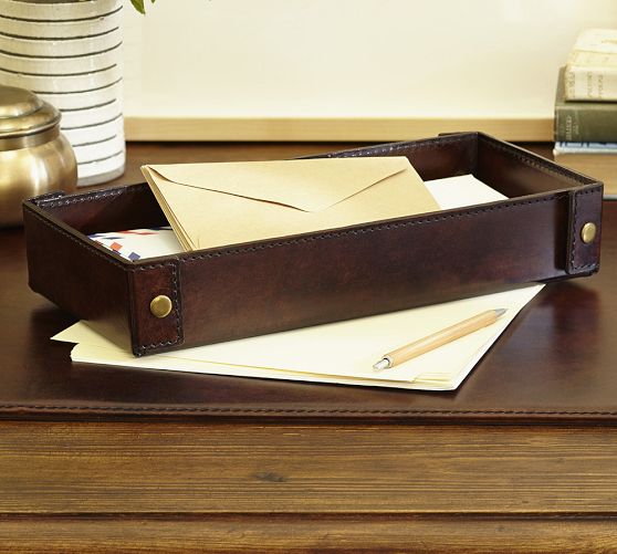 SADDLE LEATHER ENVELOPE TRAY. Pottery Barn