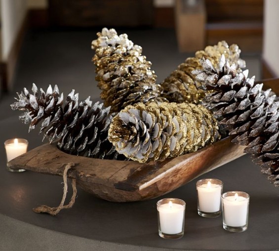Pottery Barn OVERSIZED Gold GLITTER PINECONES