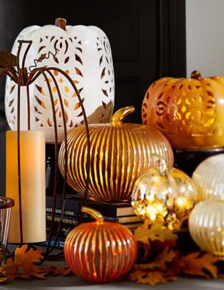 FILIGREE PUNCHED CERAMIC PUMPKINS