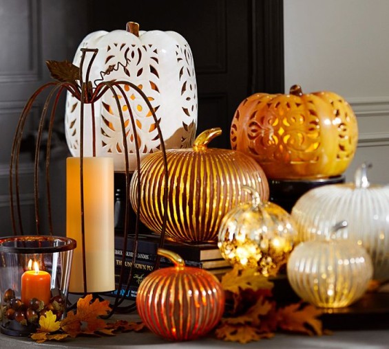FILIGREE PUNCHED CERAMIC PUMPKINS 