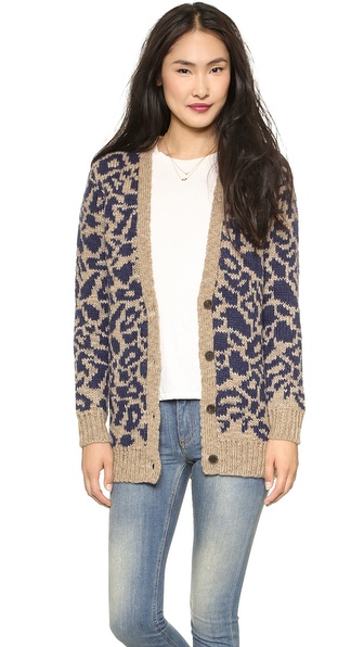 Maison Scotch Oversized Intarsia Cardigan in Leopard Print