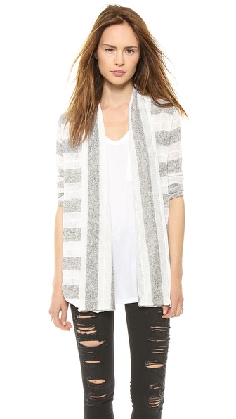 Splendid Rugby Pointelle Loose Knit Cardigan in White