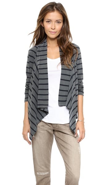 Stateside Striped Open Cardgian in Charcoal